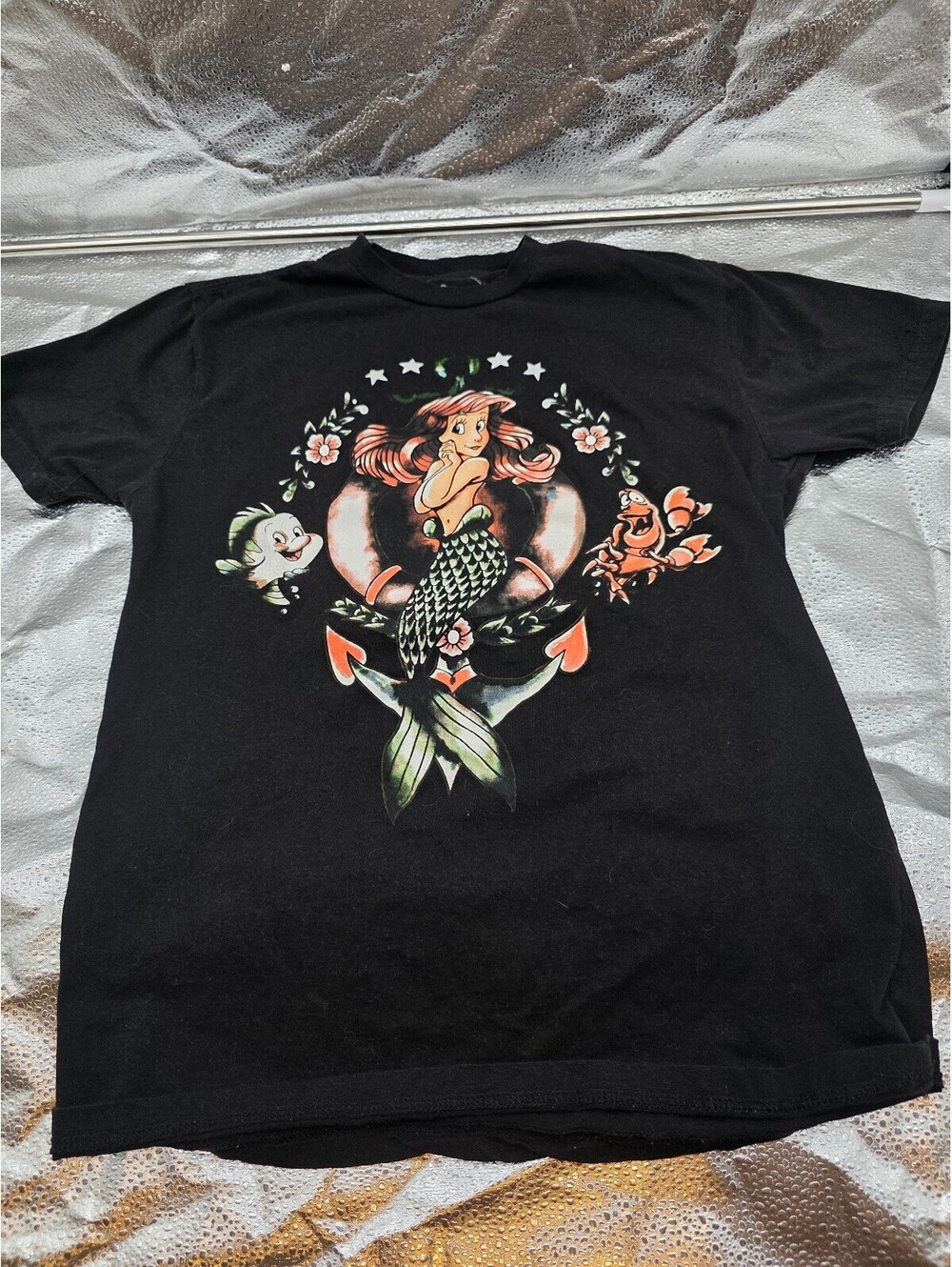 Disney The Little Mermaid Ariel Graphic T-Shirt Medium Black Cotton